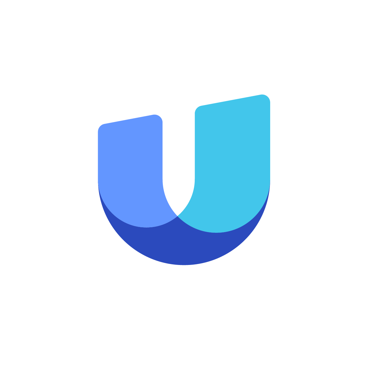 Abstract U logo elegantly combines overlaying parts to shape the letter 'U,' symbolizing collaboration, inclusivity, and shared vision
