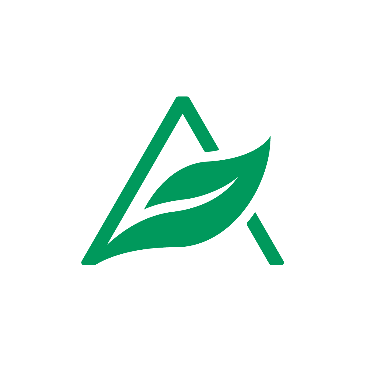 Leaf Letter A Logo blends 'A' and a leaf with triangles, symbolizing creativity and eco-friendliness, ideal for sustainable brands.