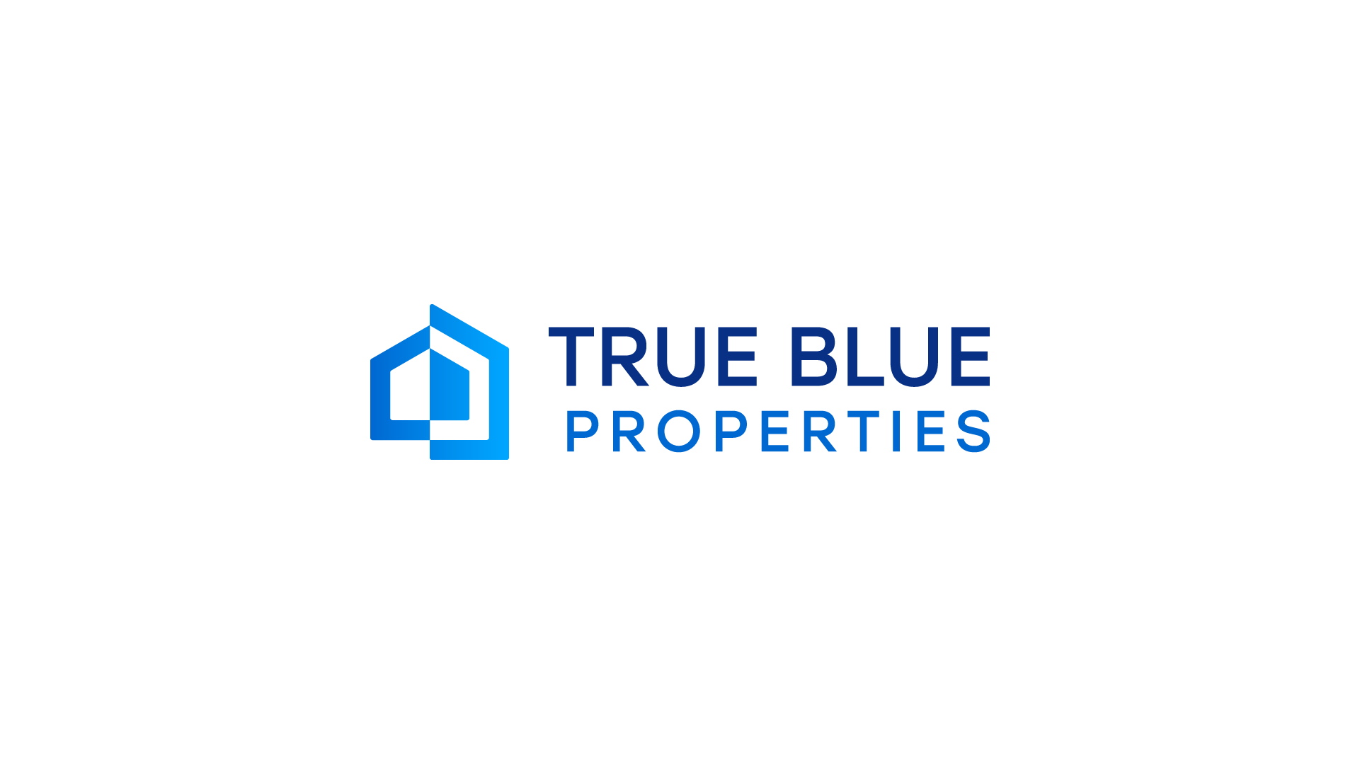 True Blue Properties - Real Estate Company logo, blue house with multiple layers, symbolizing depth and reliable real estate services