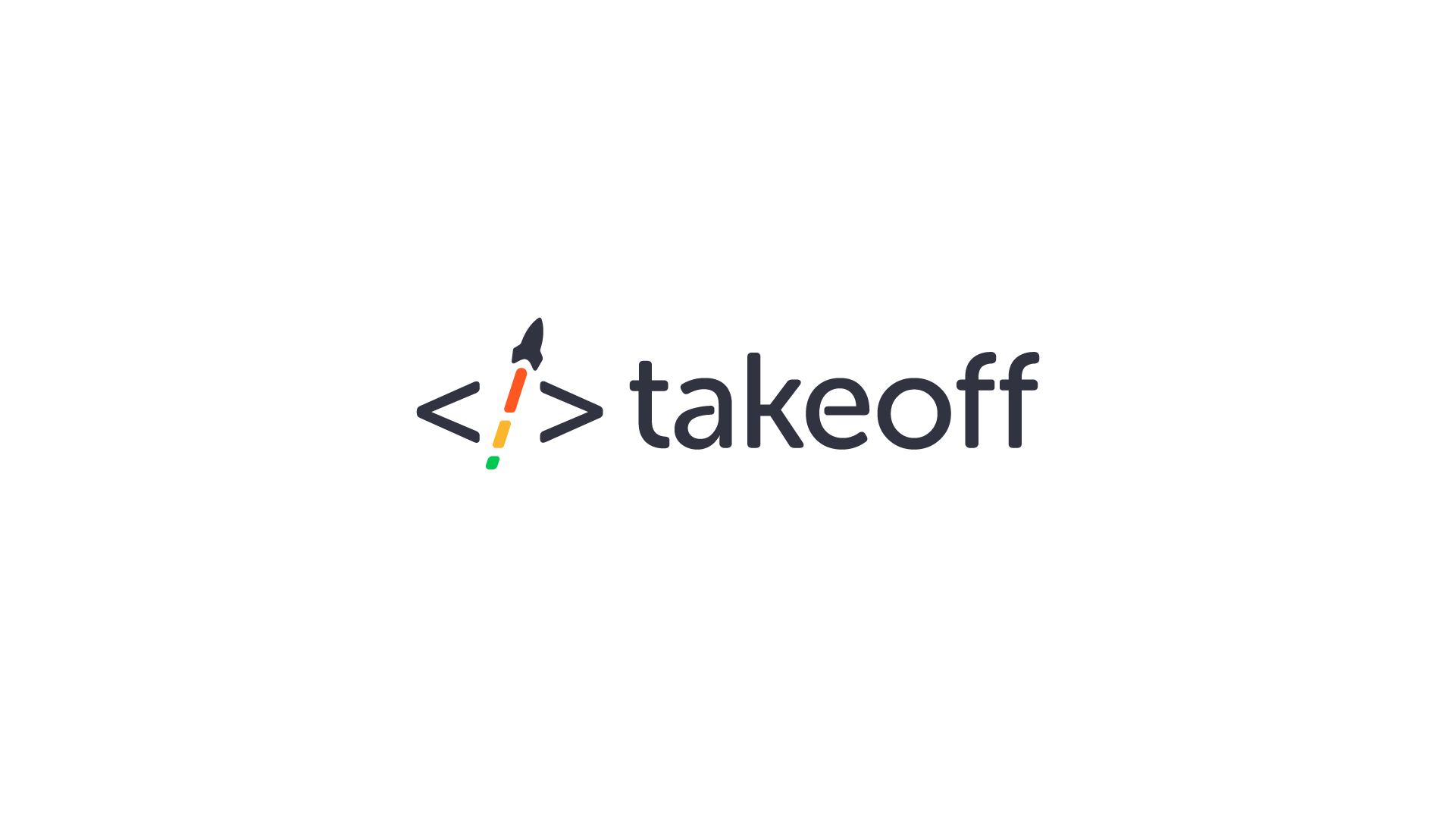 Takeoff - Web Development Agency logo, code brackets with a rocket inside, symbolizing launch and technological advancement