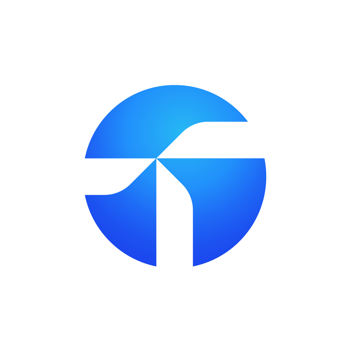 Geometric T Circle Logo: Abstract letter T formed from three similar shapes inside a blue circle
