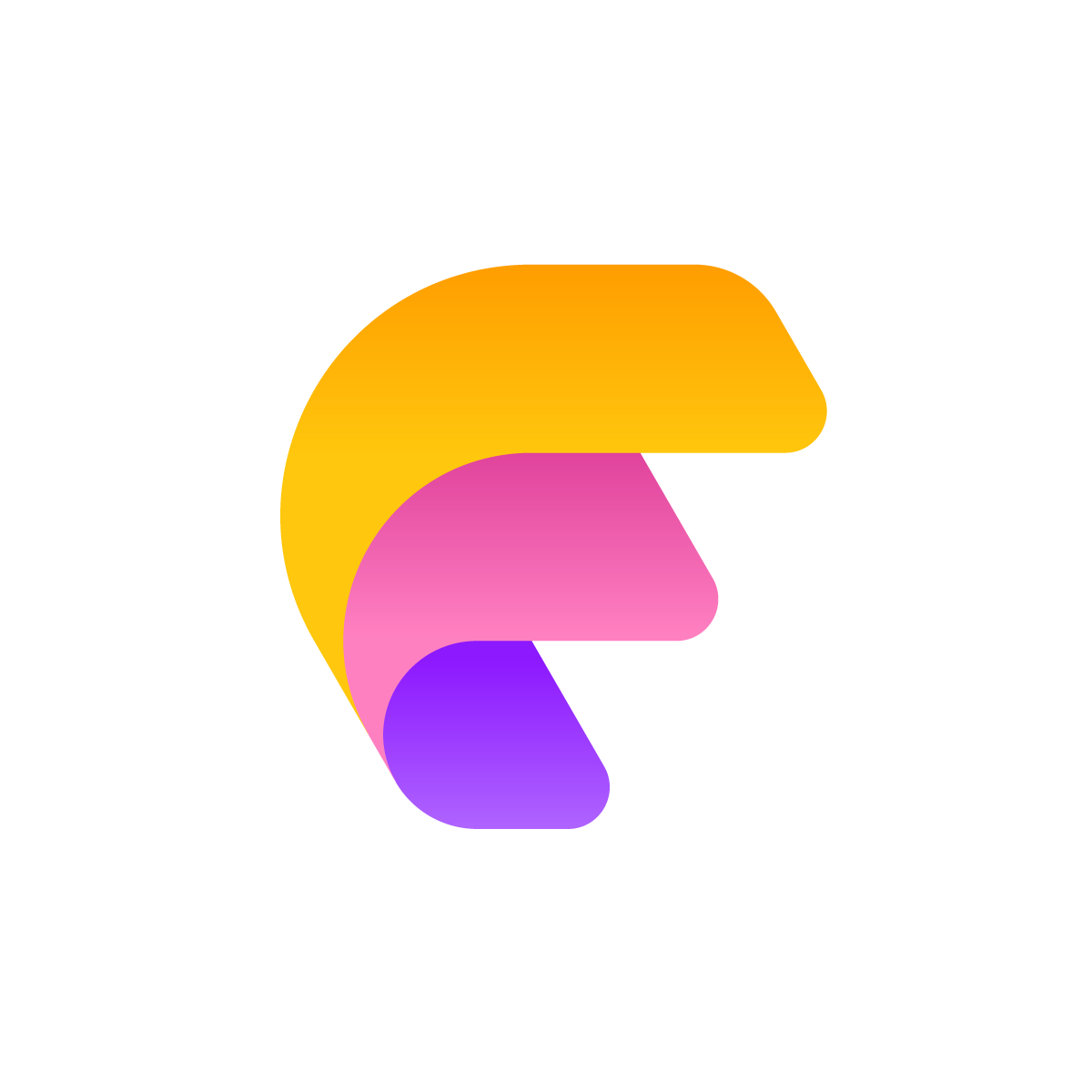 Abstract F Logo: A modern logo created from three layered shapes forming the letter F with rounded corners