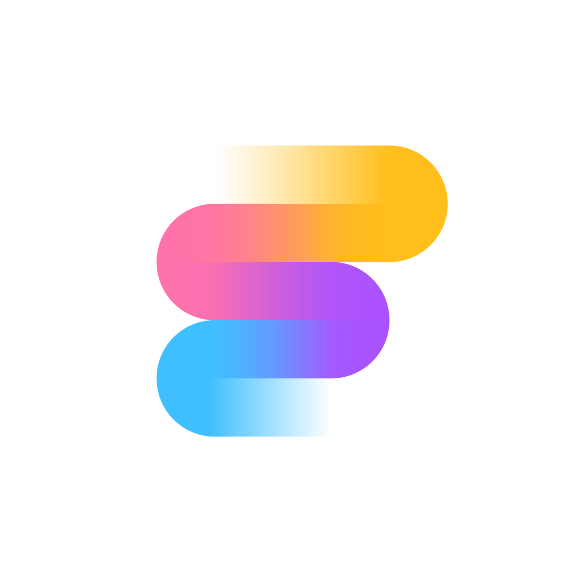 Flow F Logo: A single colorful line forming the abstract shape of the letter F