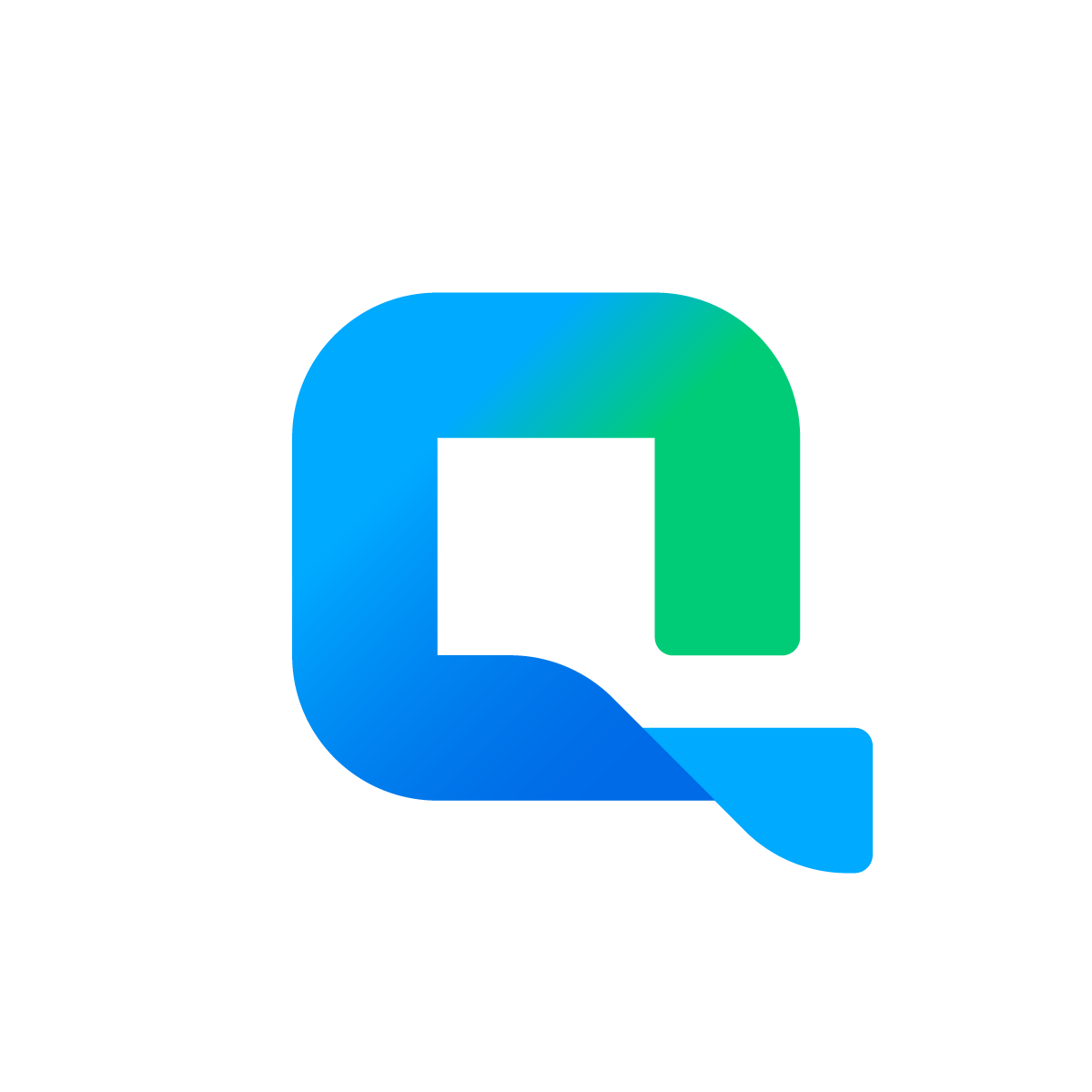 Abstract Q Square Logo: Rounded square shape resembling letter Q with twisted element