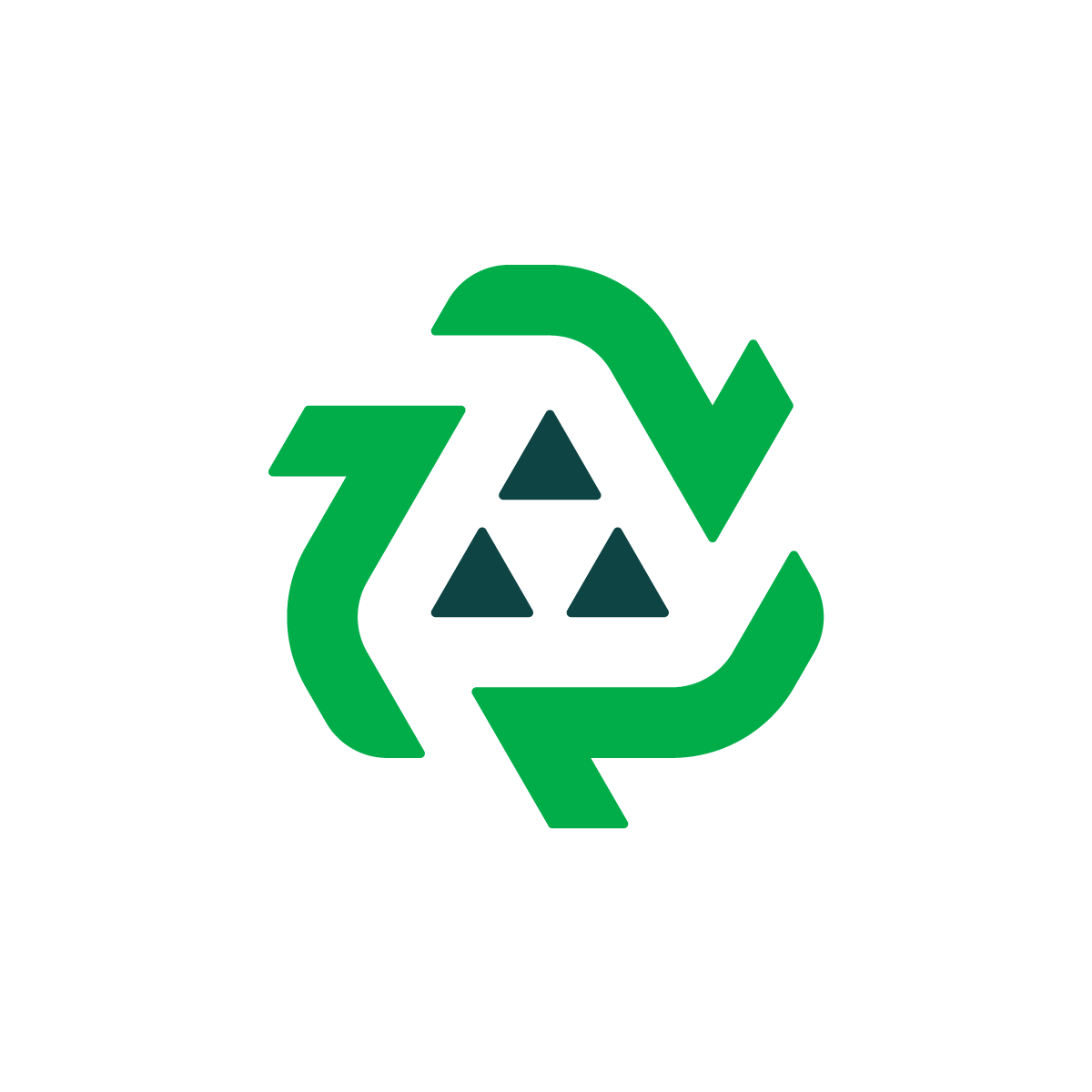 Minimalist Recycling Logo featuring three interlocking arrows forming a triangular recycling symbol in green.