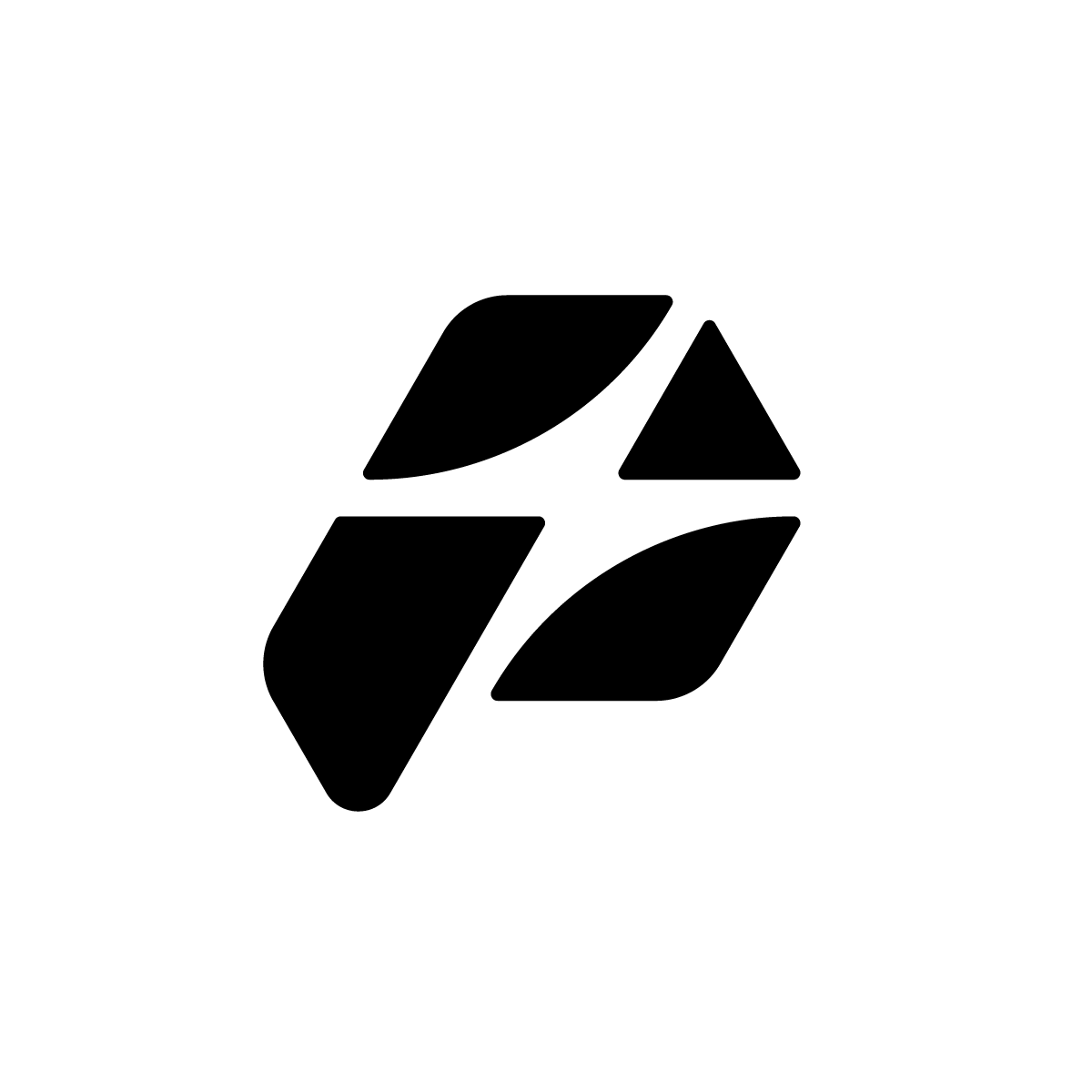 Abstract geometric p logo with a lightning bolt in negative space, created with bold black shapes symbolizing energy and innovation