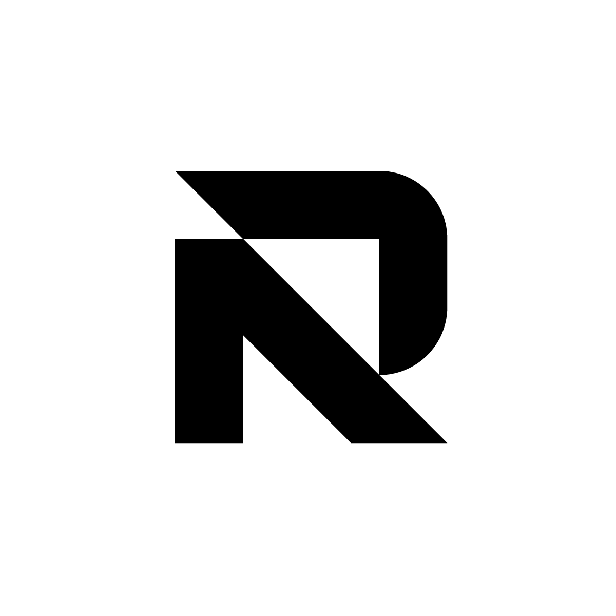 Abstract R logo featuring a bold, diagonal cut, symbolizing innovation and modern style