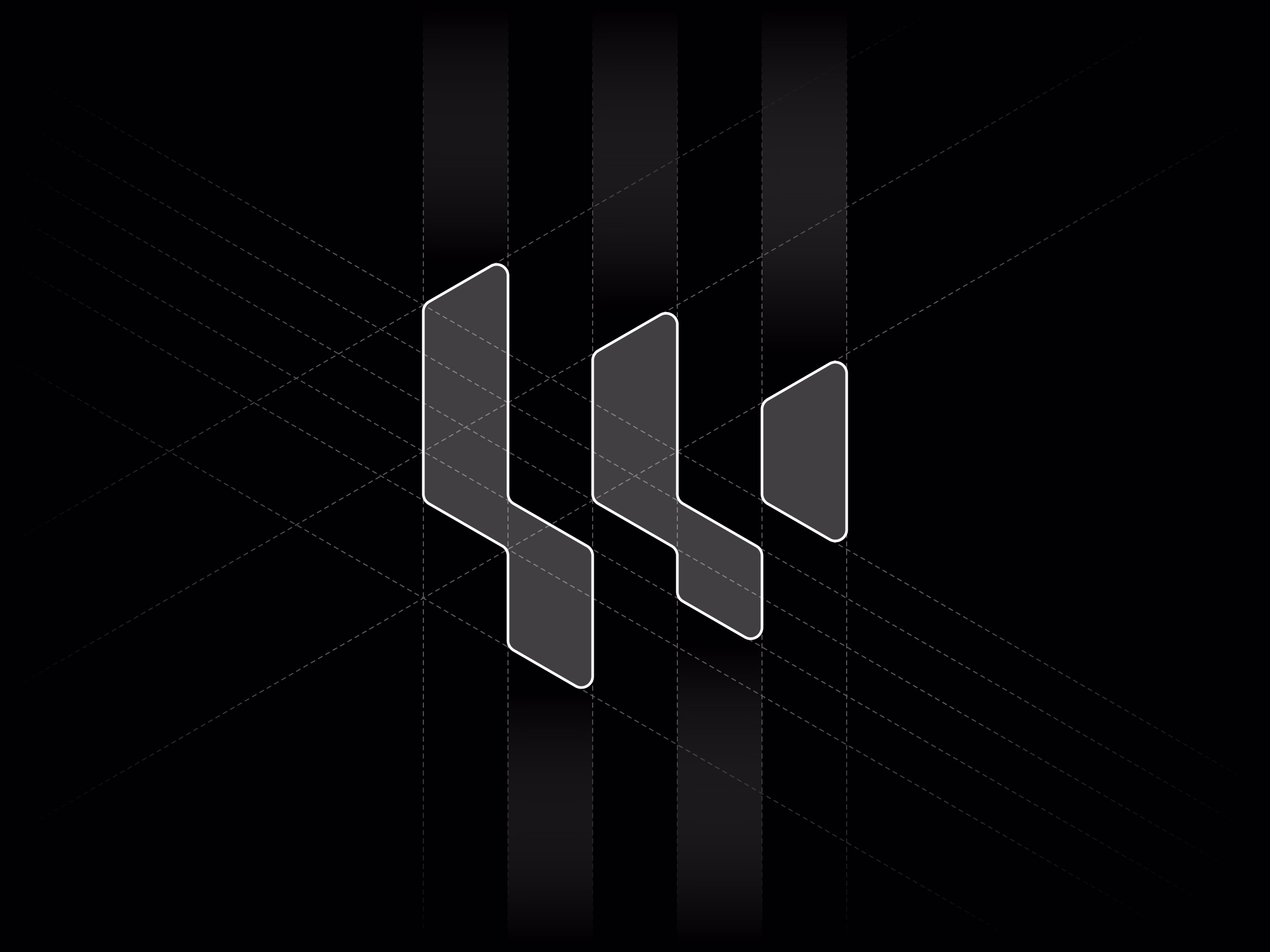 Detailed geometric construction grid showing the precise mathematical circular arcs and proportions used to design the abstract tech W logo.