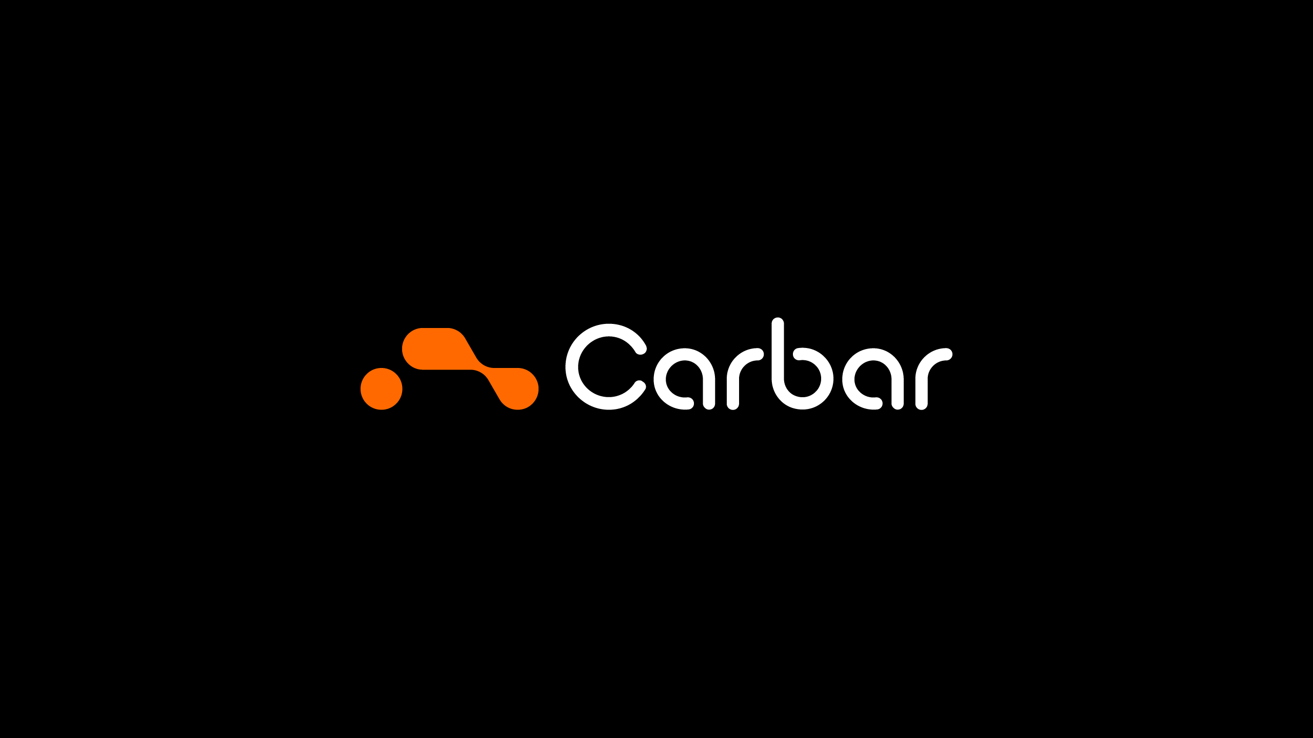 The reversed Carbar logo (orange logomark and white logotype) displayed on a dark, organic textured background resembling wood or bark - design by Brandforma Studio.
