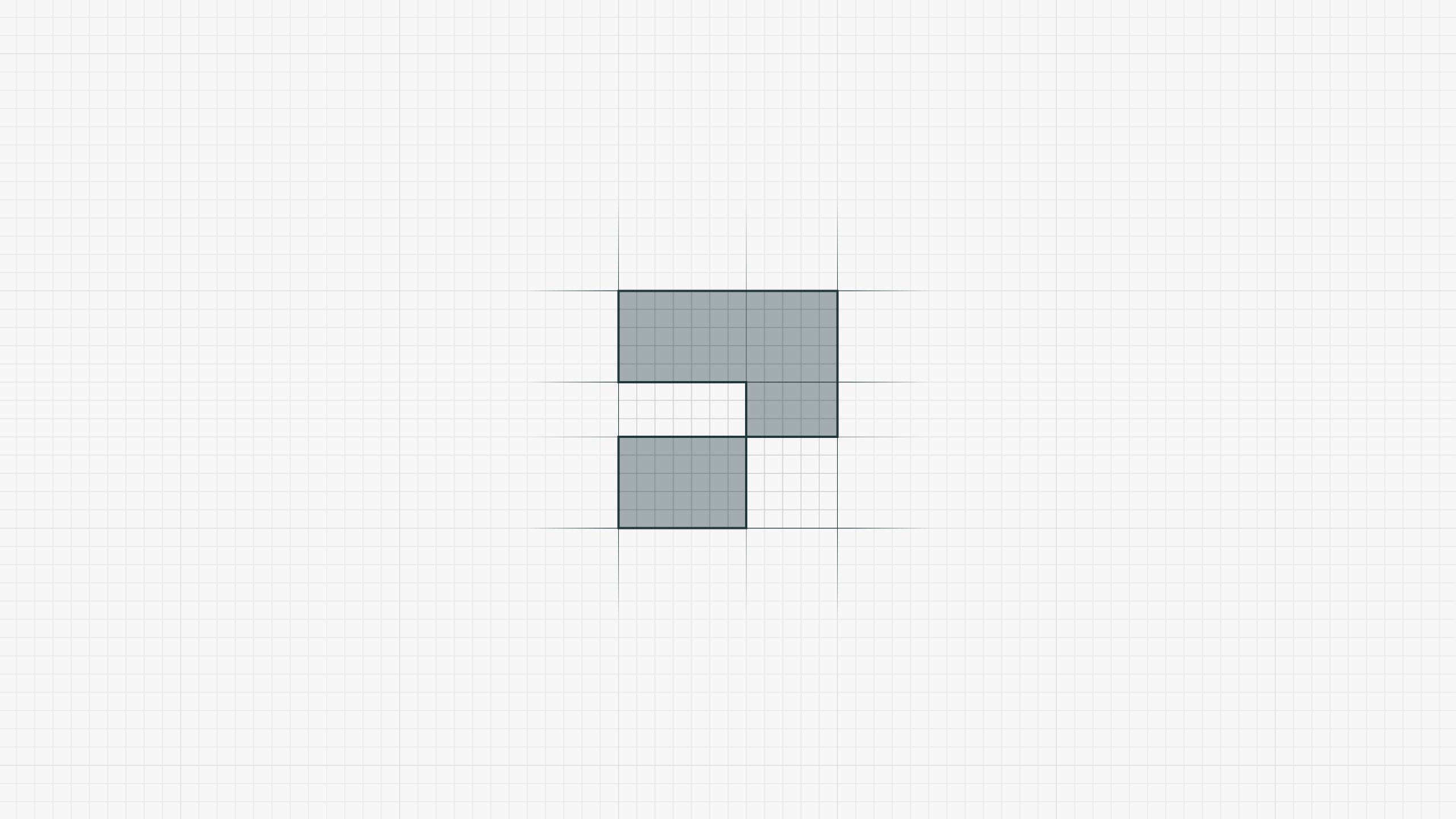 Architectural wireframe grid displaying the precise geometry and proportions of the PouchWorks logomark by Brandforma Studio
