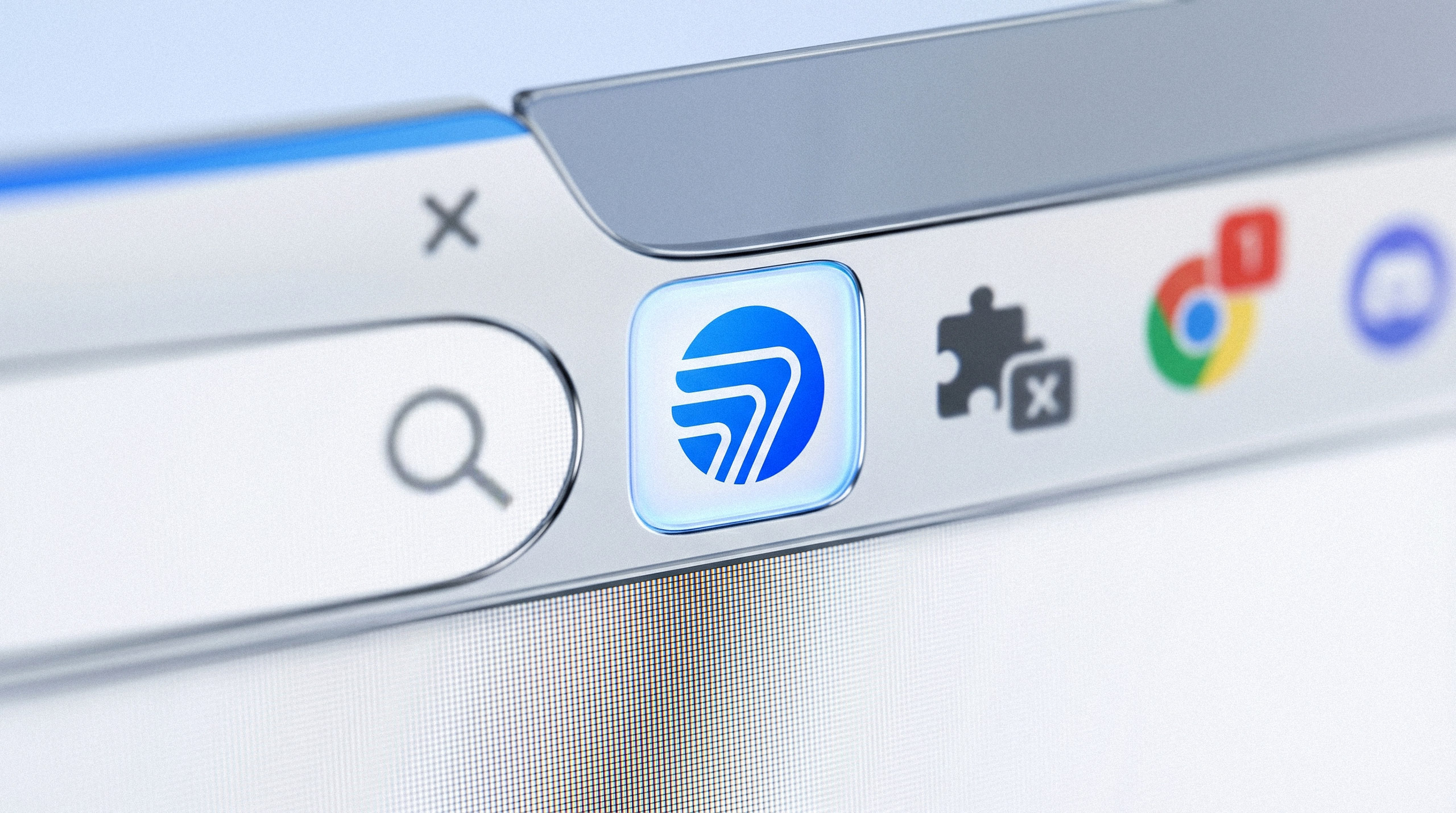 AtomFlow icon shown as a browser extension button next to the search bar.