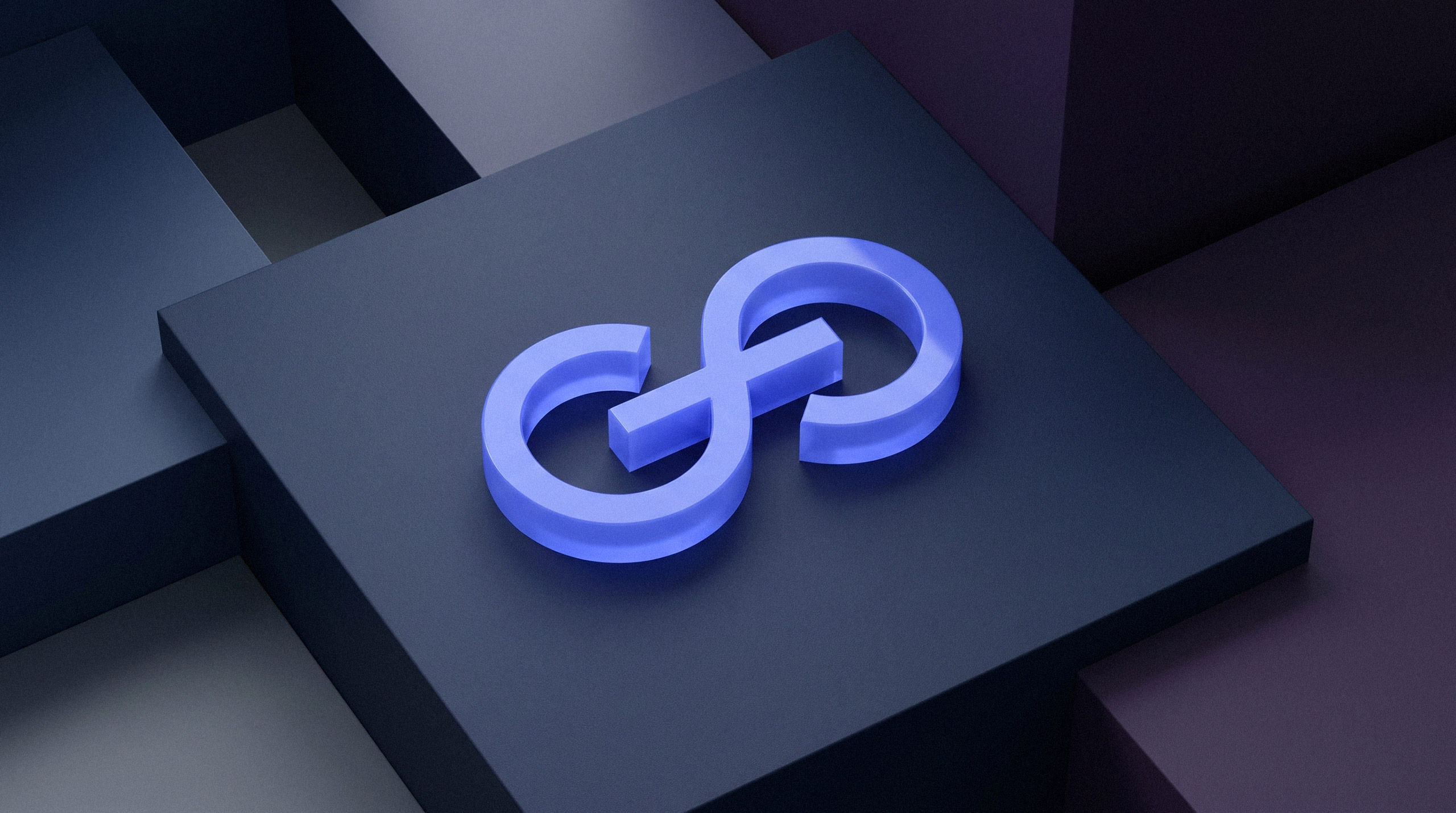 3D rendering of the Goflow icon resting on dark geometric blocks