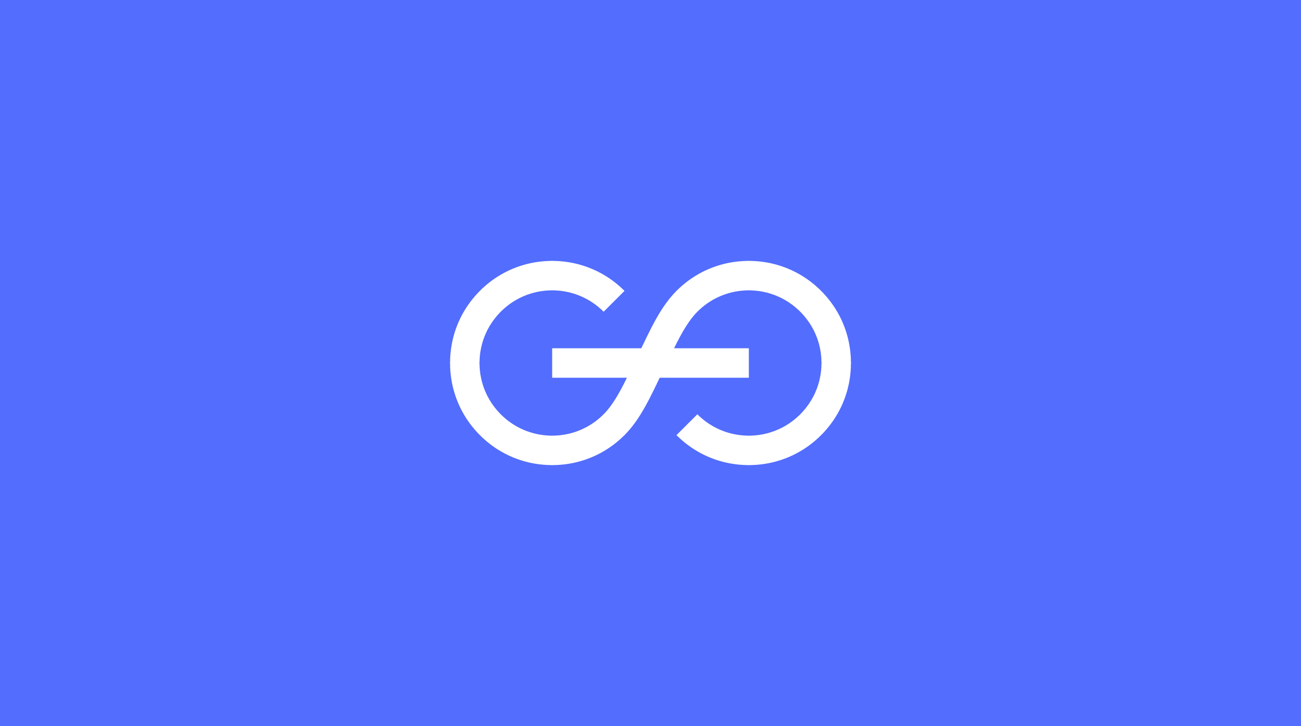 Minimalist white Goflow infinity link icon on a vibrant blue background