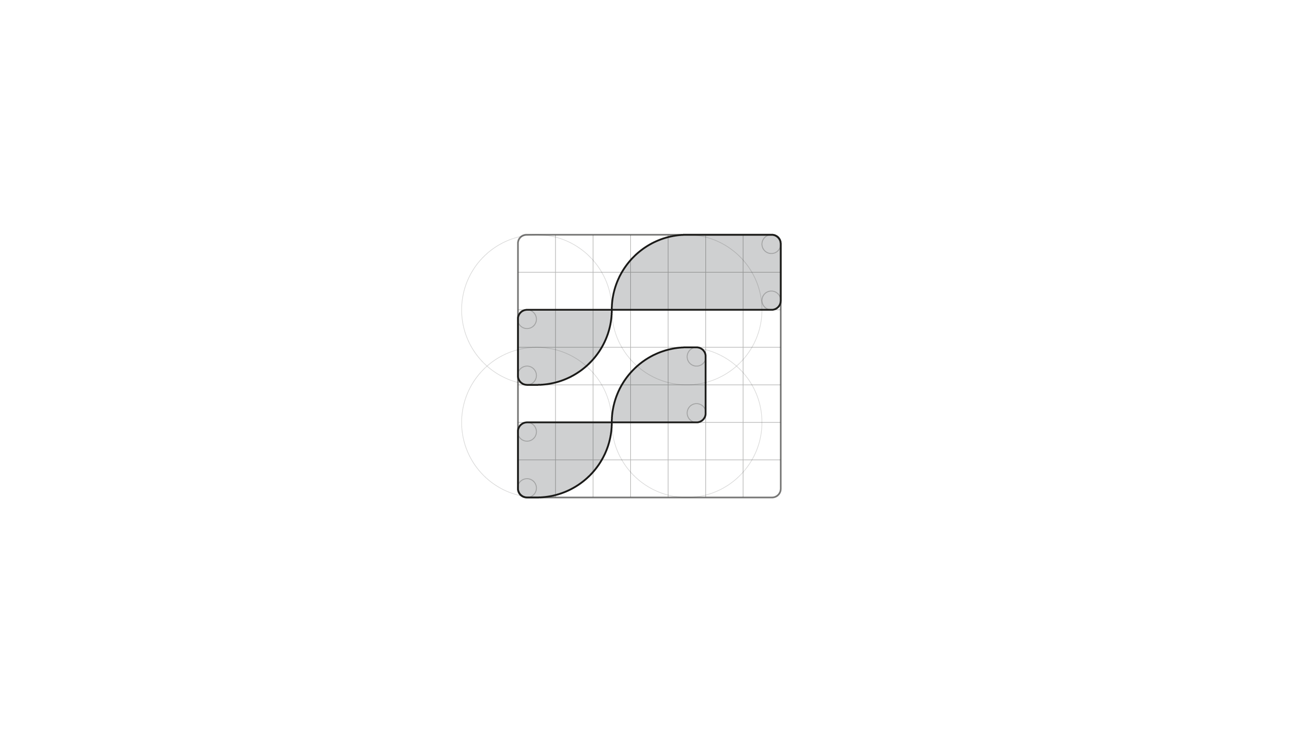 Geometric construction grid showing how the FirstMotion F mark is built from offset blocks