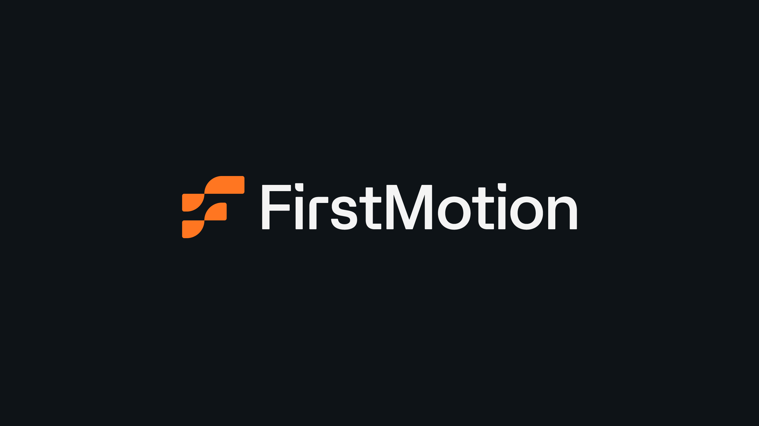 FirstMotion logo with orange F mark and white wordmark on a deep charcoal background