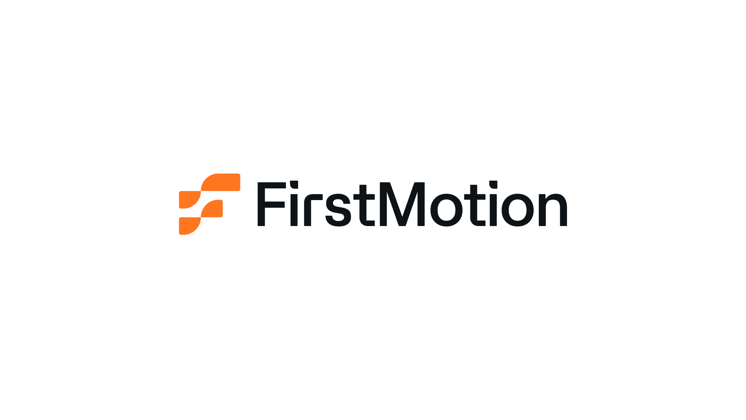 FirstMotion primary logo with an orange stepped F mark beside the two-weight wordmark on white