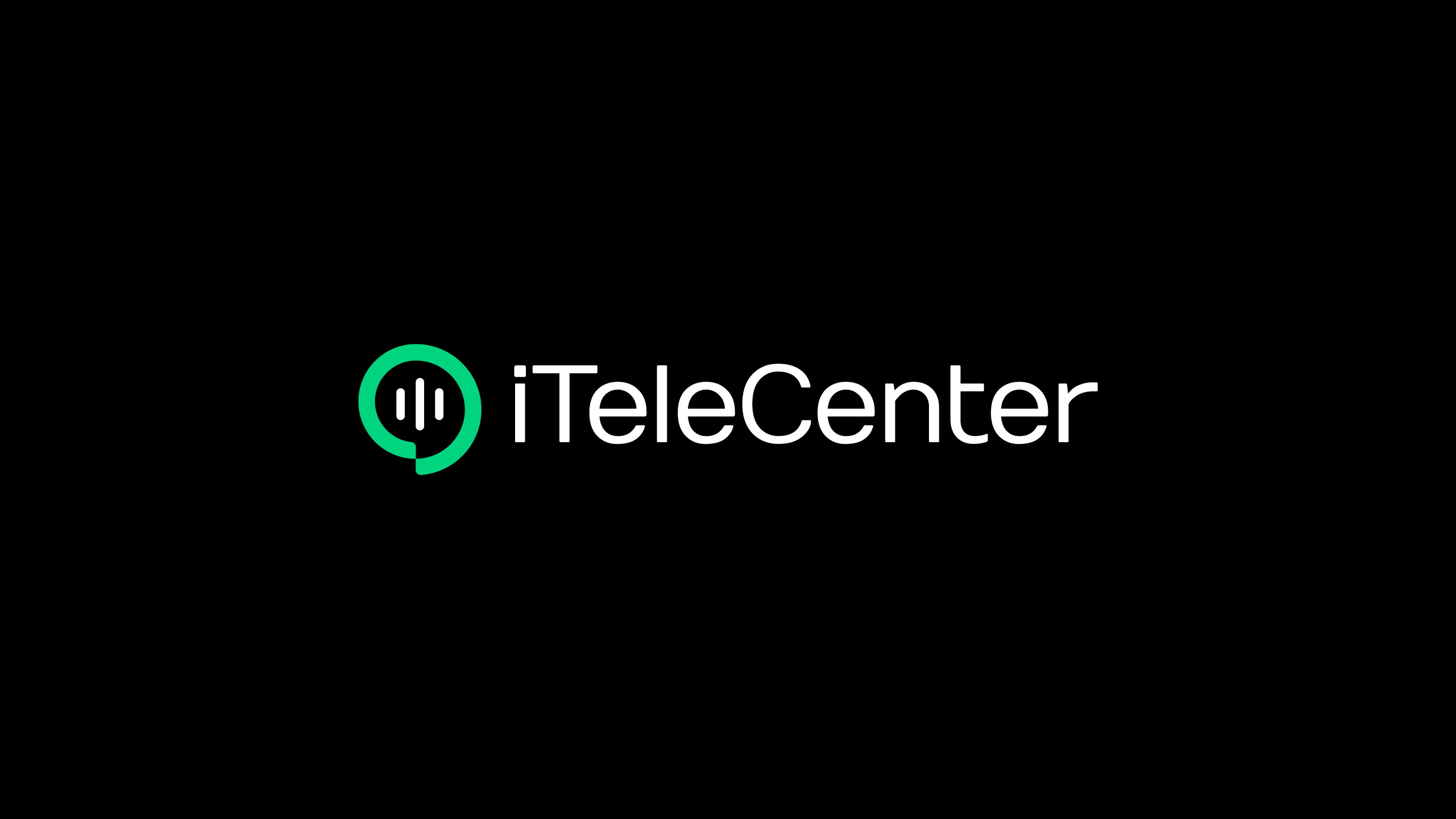 iTeleCenter logo with a green speech bubble mark containing sound-wave bars beside the dark wordmark