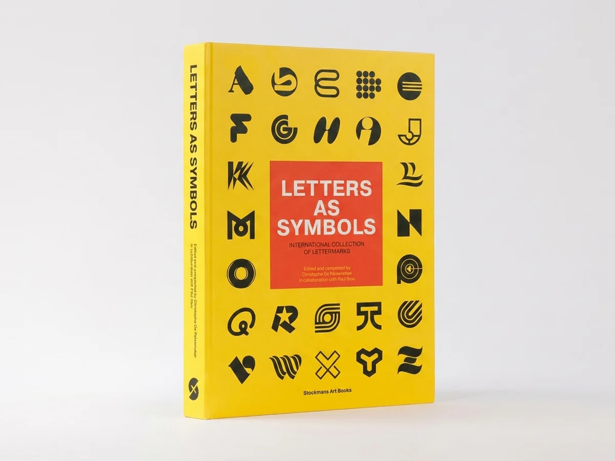 Letters As Symbols (2019) by Christophe De Pelsemaker & Paul Ibou — Stockmans Art Books Letters As Symbols (2019) book cover featuring Brandforma's R lettermark among 26 letter symbols