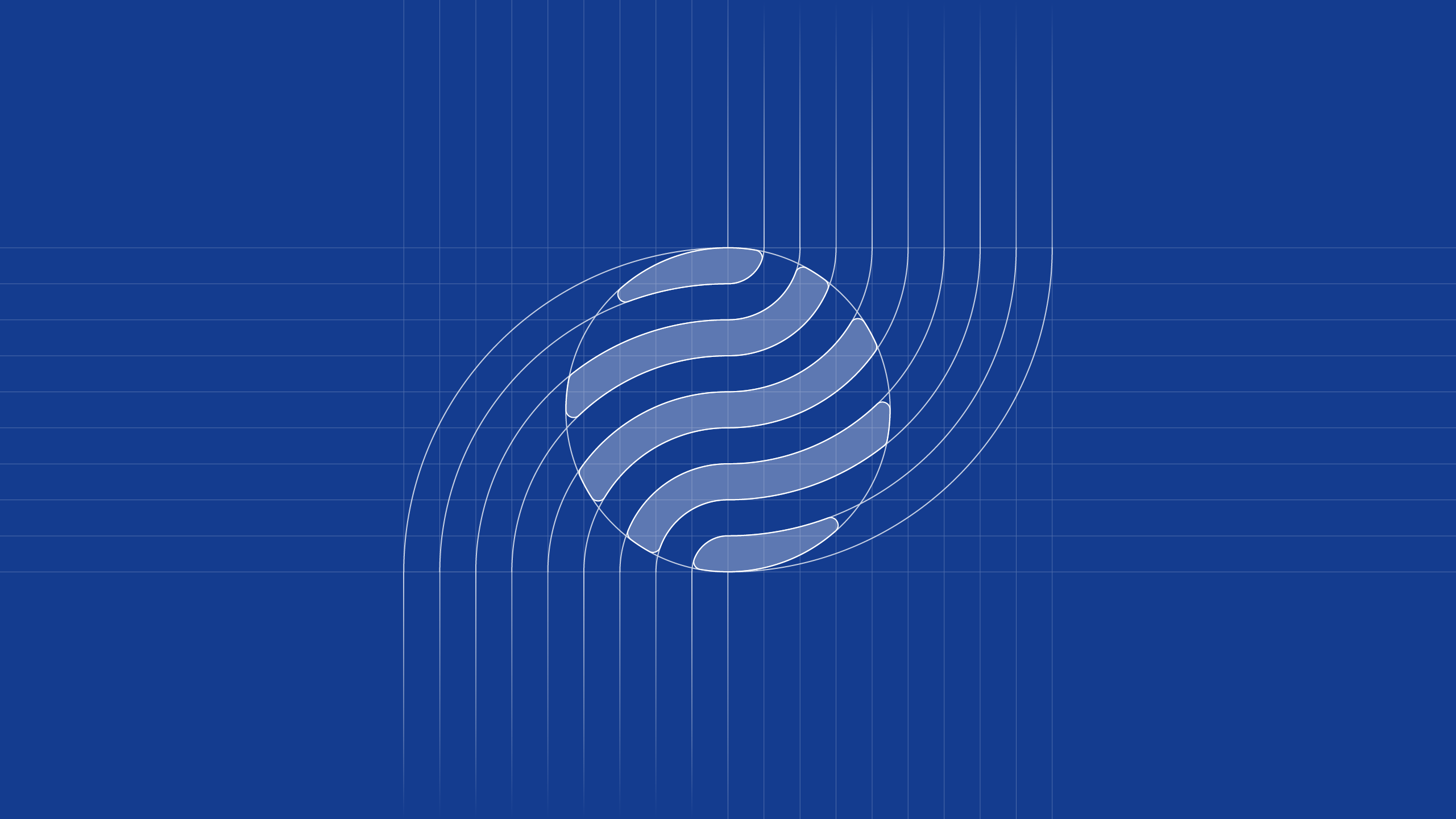 Geometric construction grid showing how the SolarPACES solar globe mark is built from concentric circles and flowing bands
