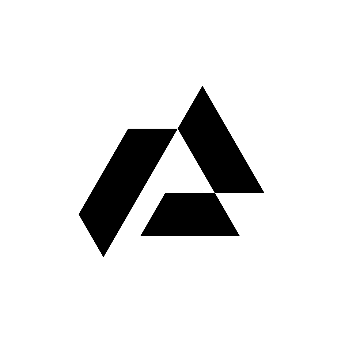 PW Monogram Logo Bold black abstract PW monogram featuring three intersecting geometric planes forming a stable, peak-like structure on a white background